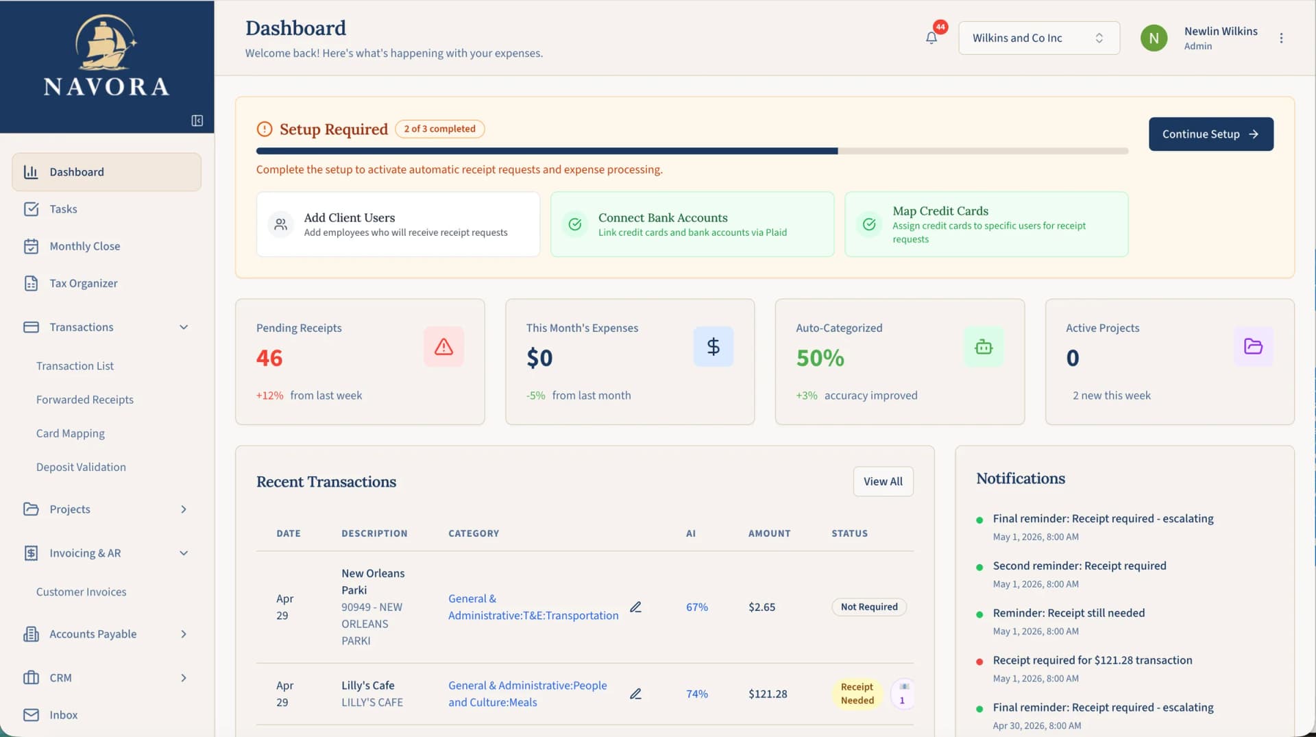Navora Software Dashboard